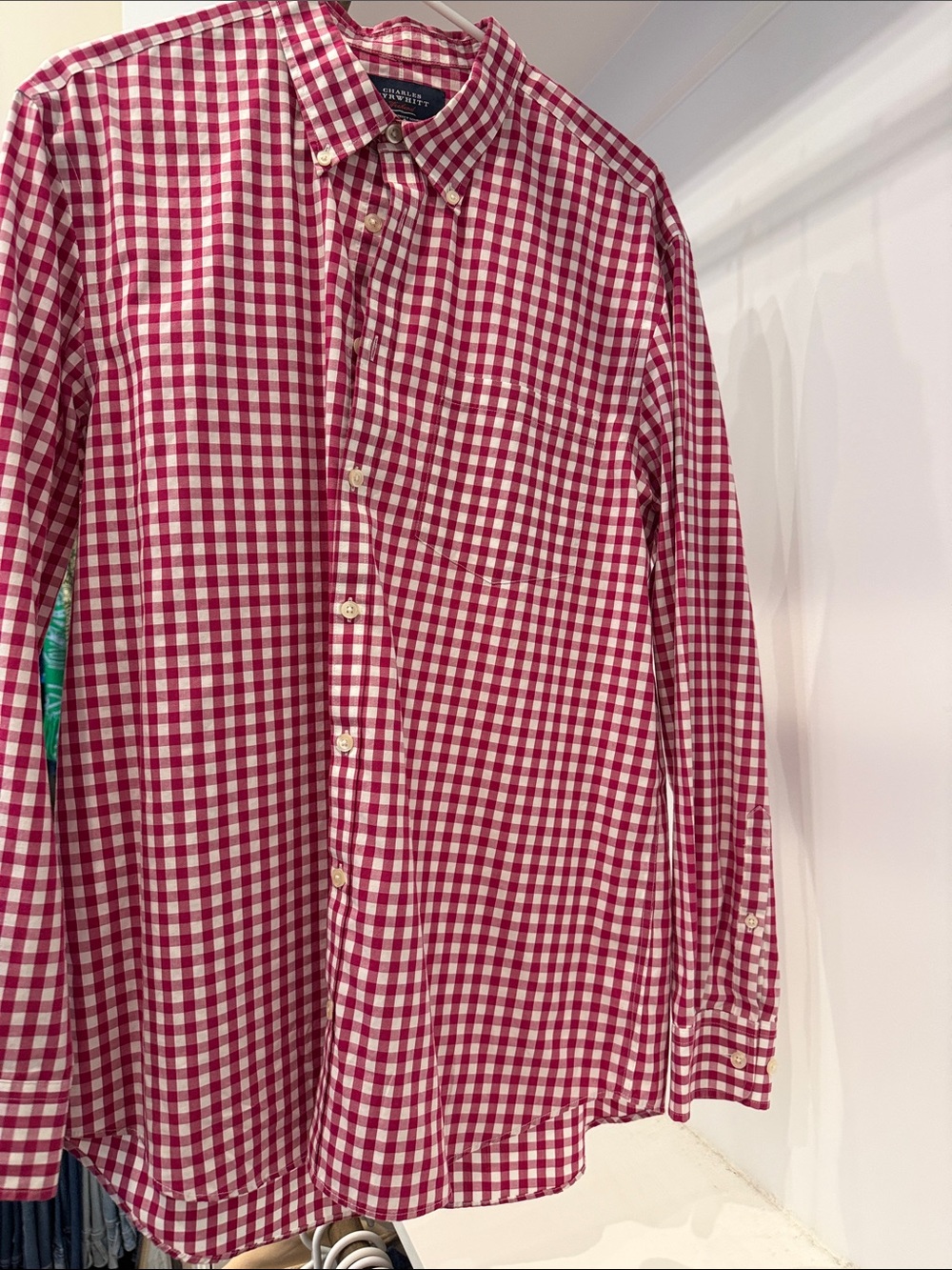 Charles Tyrwhitt Red and White Gingham Button-Down Shirt